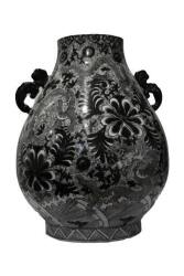 Legend of Asia - Black/White Porcelain Dragon Double Handle Vase