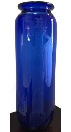 Cobalt Blue Etched Art Glass Vase Signed by Artist