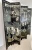Chinese 6-panel Black Laquer Etched & Painted Screen