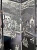 Chinese 6-panel Black Laquer Etched & Painted Screen - 6