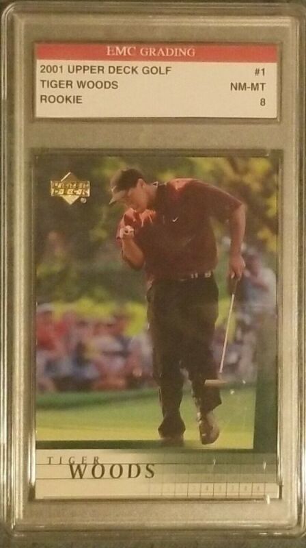 2001 Upper Deck Golf # 1 Tiger Woods Rookie Graded 8 NM - MINT