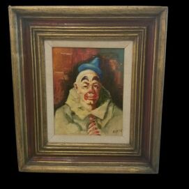 Julian Ritter Original Oil on Canvas ~ "Clown w/ Blue Hat"