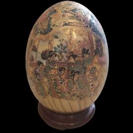 Chinese Satsuma Porcelain Egg with Stand