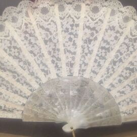 Victorian Chantilly Lace & Mother of Pearl Fan in Shadowbox