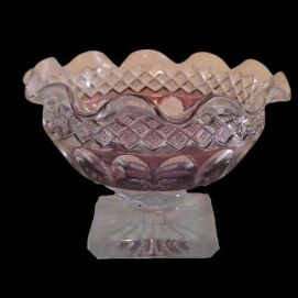 Purple to Clear Cut Glass Footed Dessert Bowl