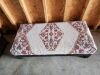 Woven wool topped ottoman with Wooden base/Legs