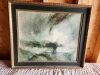 Abstract home decor, Framed Oil on Canvas "Stormy Sea" - 2