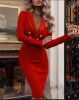 Red Women's Blazer Sheath Dress with Decorative Gold buttons - 2