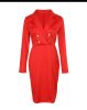 Red Women's Blazer Sheath Dress with Decorative Gold buttons - 3