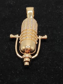 Hip-Hop Microphone CZ Encrusted Gold Fashion Jewelry Pendant