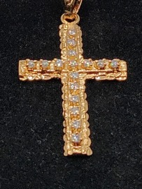 1.5"x2.25" Diamond-Like Stone Encrusted Cross Gold Fashion Jewelry