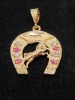 Diamond-Like and Ruby-Like stone encrusted Gold Fashion Jewelry of Horseshoe with Leaping Horse