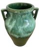 Pair of Green Glazed 18" Earthenware Vases w/ Handles - 2