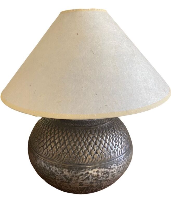 Hand Chased Metal Lamp w/ Lamp Shade