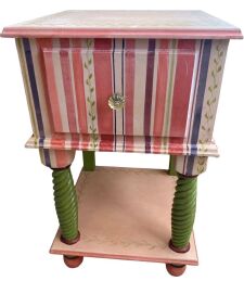 Hand Painted Whimsical Side Table w/ Drawer 