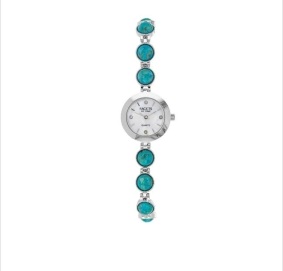 Facets of Time Round Watch - Cabochon Composite Turquoise With 0.08ctw Round White Zircon Rhodium