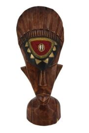 Wooden Glass Tribal Mask - Beaded Hand Carved - Made in Ghana.
