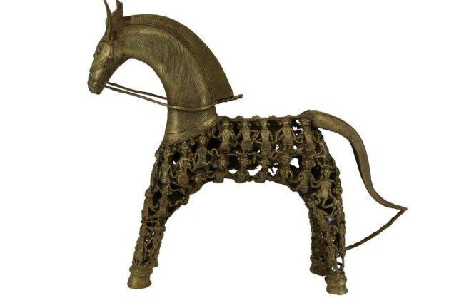 Brass Horse Intricately Handwired-w People, Star Emblem.