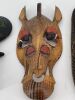 Large Wooden Face, Horse Face African, Carved Black with Beads Deity - 3