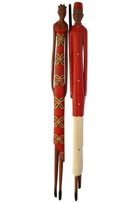 Colon Male & Female Figures Hunter Painted with Rifle - Sculpture