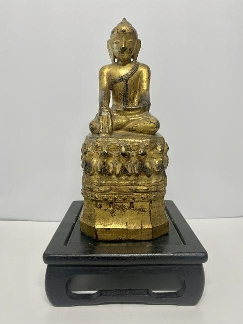 Gilt Wooden Shan Buddah Figure w/ Stand