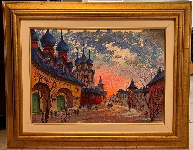 Anatole Krasnyansky "Evening Russia" - Serigraph on Canvas Signed and Framed with COA.